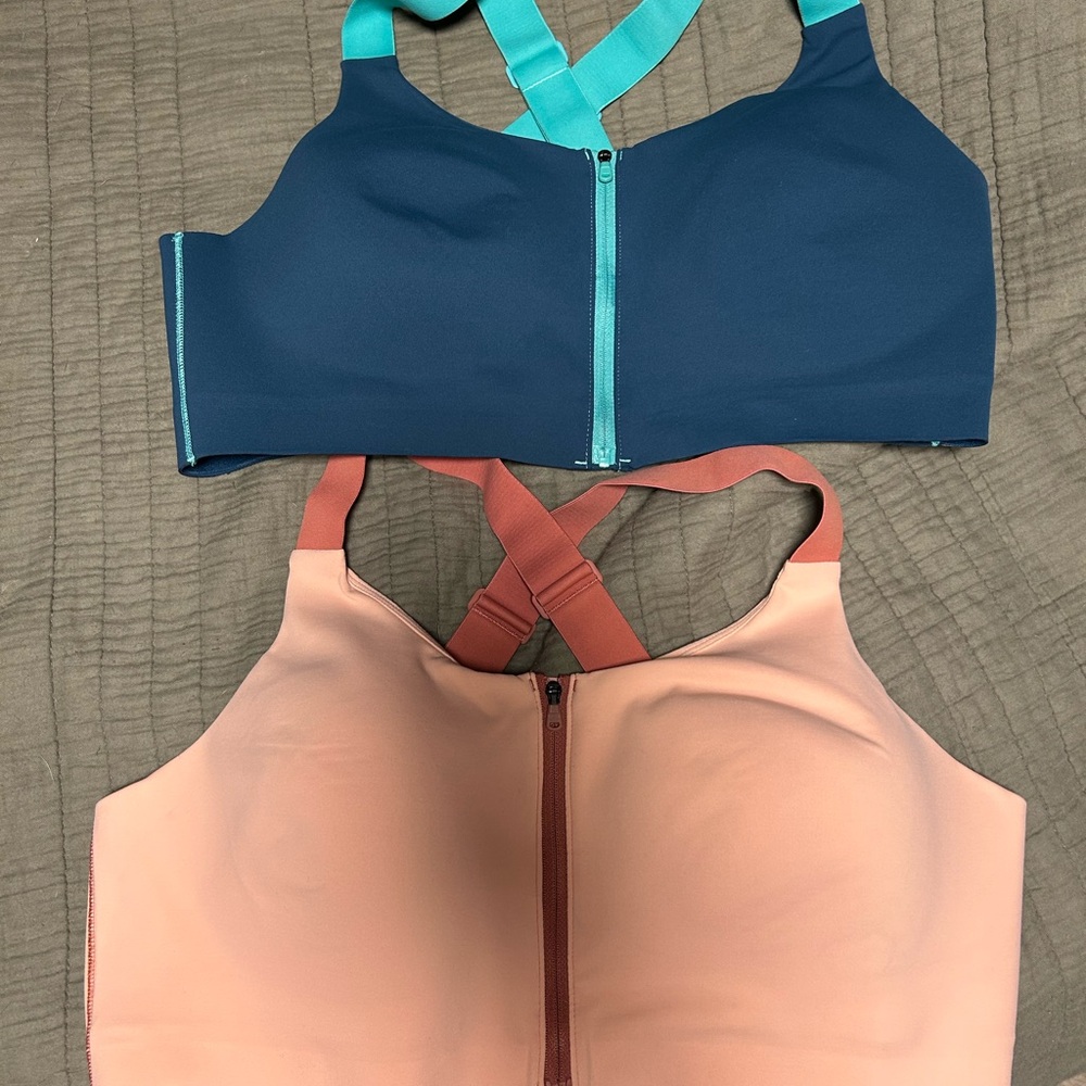 Blue and Pink Zip-Front Sports Bras